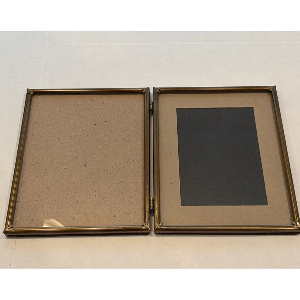 Vintage Gold Tone Bifold Hinged Double Picture Frame Art Deco 8x10